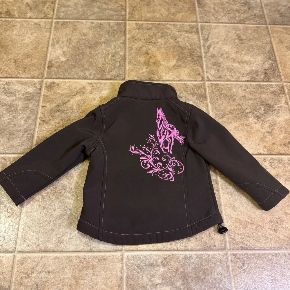 Cowgirl Hardware Girls 2T Black Pink Softshell Jacket Horse Rhinestone Western